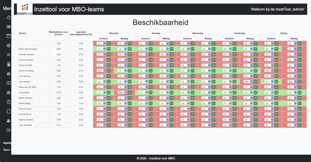 beschikbaarheid docenten